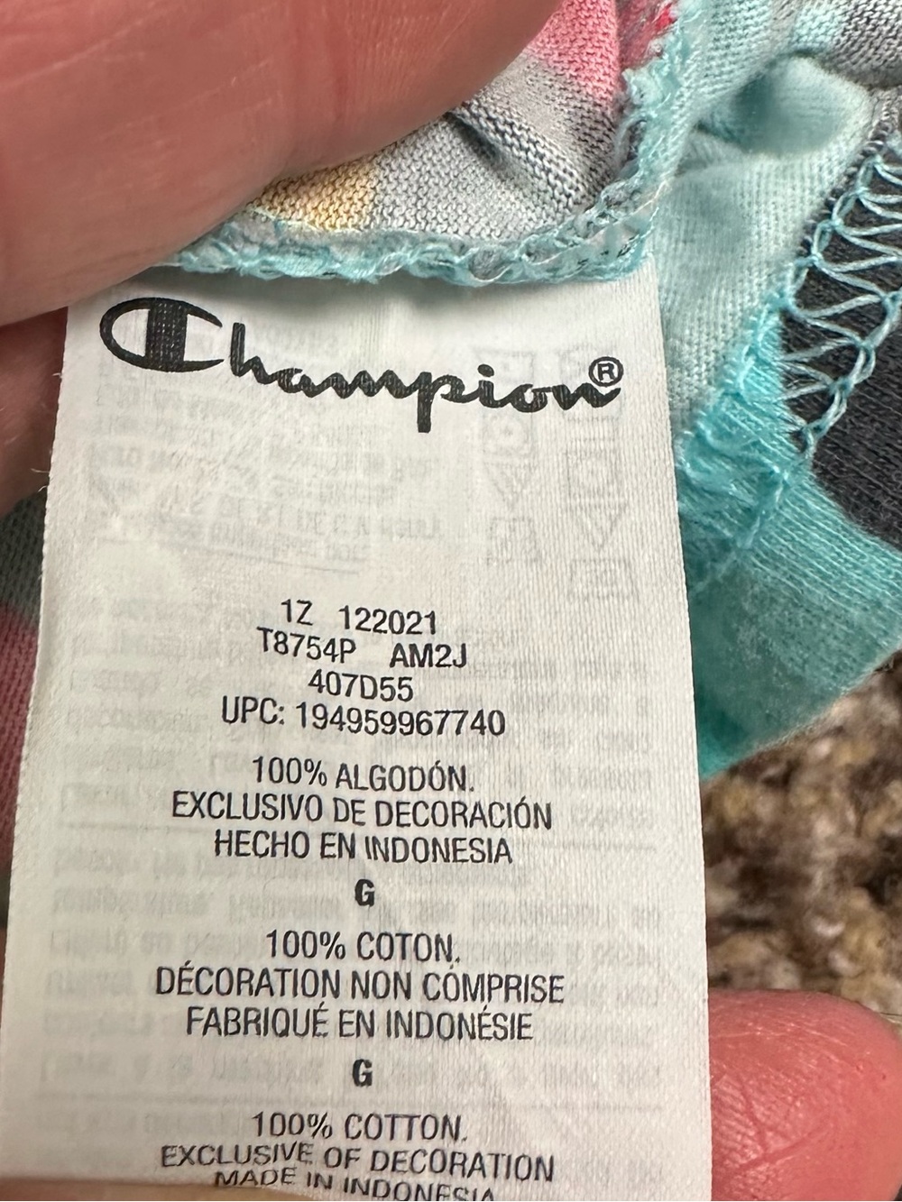 Champion Pastel Camo Crewneck Tee in Light Blue, Pink, Cream Size Large - Picture 4 of 5